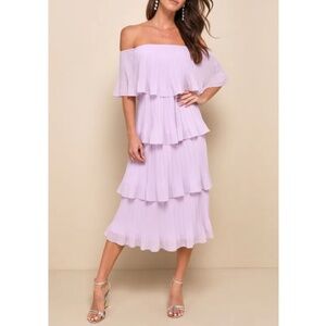 Lulus Gala Ready Lavender Off-the-shoulder Ruffle Midi Dress Purple - Size L